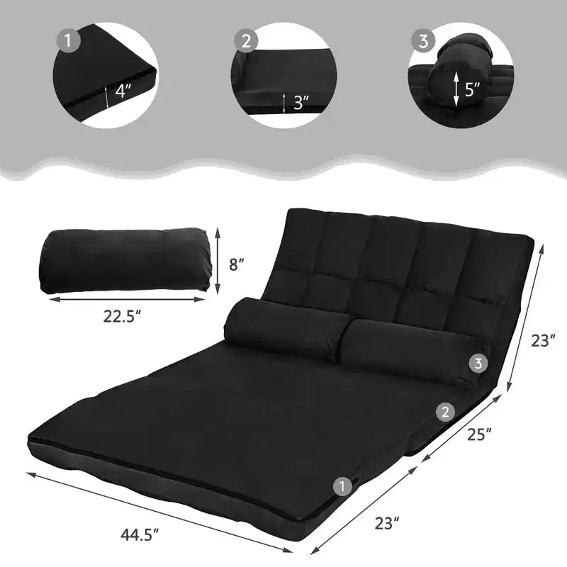 Costway Foldable Floor Sofa Bed 6-Position Adjustable Lounge Couch with 2 Pillows Blue\Beige\Grey\Black
