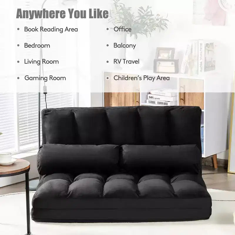 Costway Foldable Floor Sofa Bed 6-Position Adjustable Lounge Couch with 2 Pillows Blue\Beige\Grey\Black