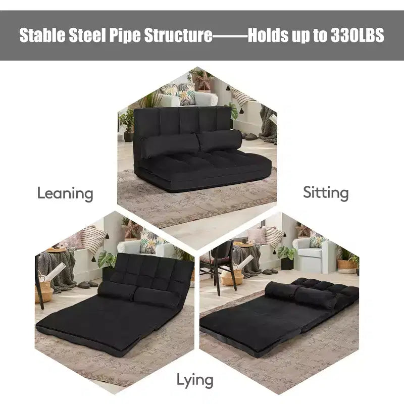 Costway Foldable Floor Sofa Bed 6-Position Adjustable Lounge Couch with 2 Pillows Blue\Beige\Grey\Black