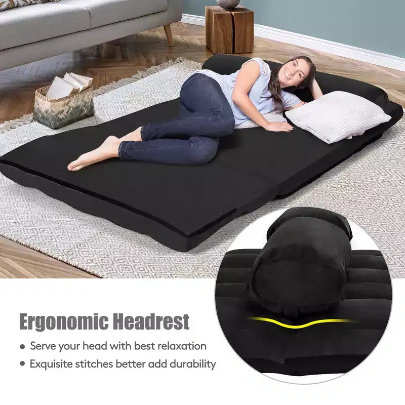 Costway Foldable Floor Sofa Bed 6-Position Adjustable Lounge Couch with 2 Pillows Blue\Beige\Grey\Black