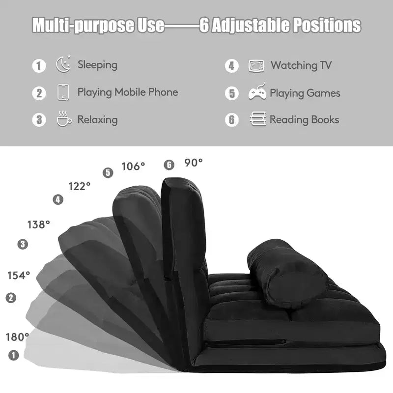 Costway Foldable Floor Sofa Bed 6-Position Adjustable Lounge Couch with 2 Pillows Blue\Beige\Grey\Black