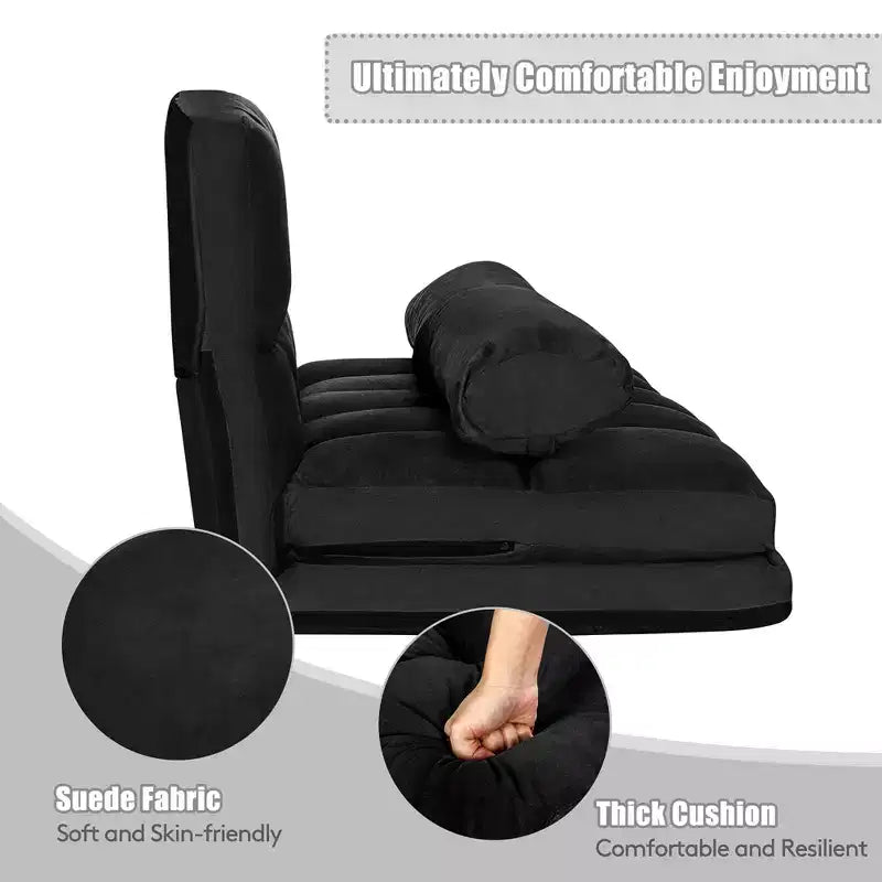 Costway Foldable Floor Sofa Bed 6-Position Adjustable Lounge Couch with 2 Pillows Blue\Beige\Grey\Black