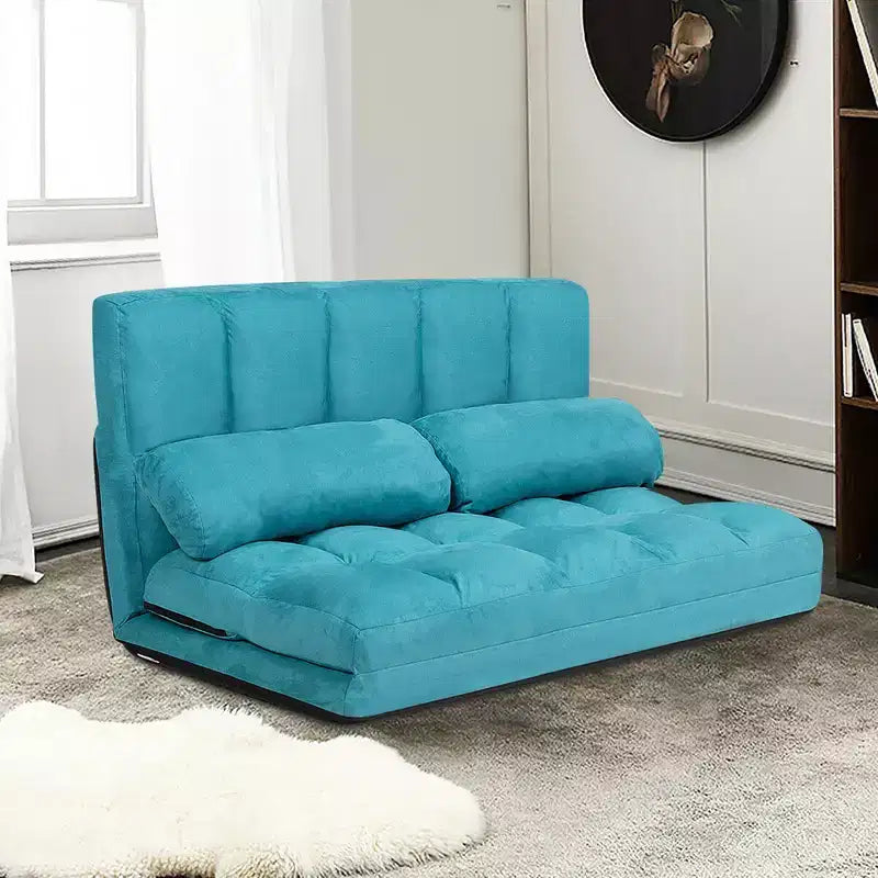 Costway Foldable Floor Sofa Bed 6-Position Adjustable Lounge Couch with 2 Pillows Blue\Beige\Grey\Black