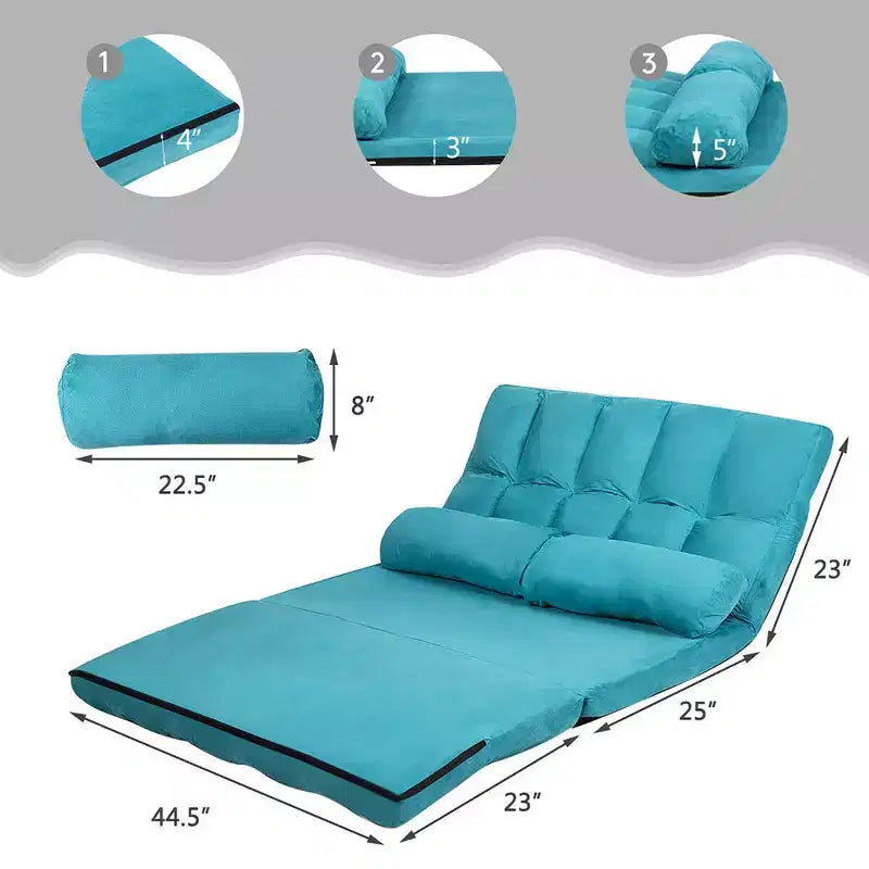 Costway Foldable Floor Sofa Bed 6-Position Adjustable Lounge Couch with 2 Pillows Blue\Beige\Grey\Black