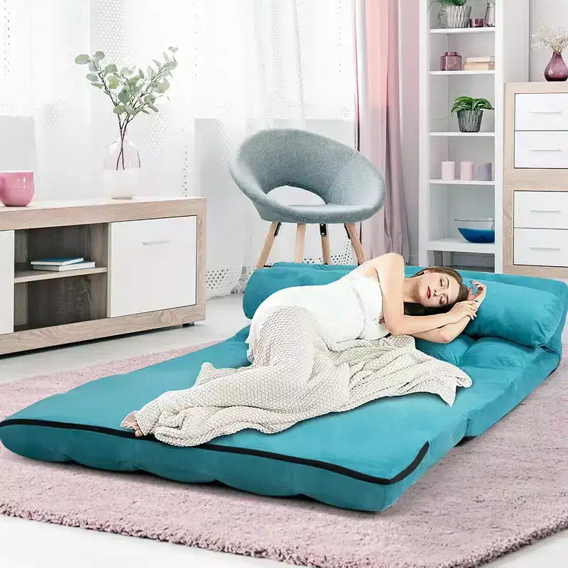 Costway Foldable Floor Sofa Bed 6-Position Adjustable Lounge Couch with 2 Pillows Blue\Beige\Grey\Black