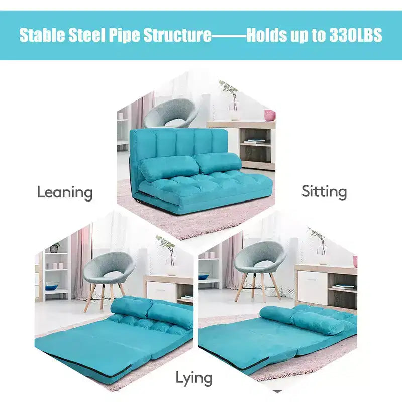 Costway Foldable Floor Sofa Bed 6-Position Adjustable Lounge Couch with 2 Pillows Blue\Beige\Grey\Black