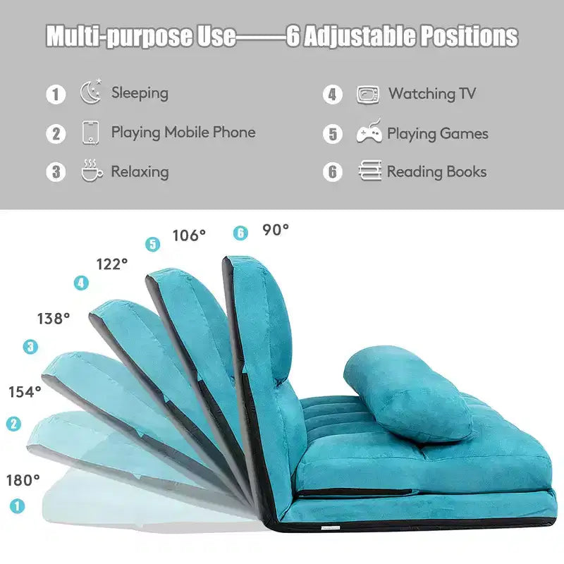 Costway Foldable Floor Sofa Bed 6-Position Adjustable Lounge Couch with 2 Pillows Blue\Beige\Grey\Black