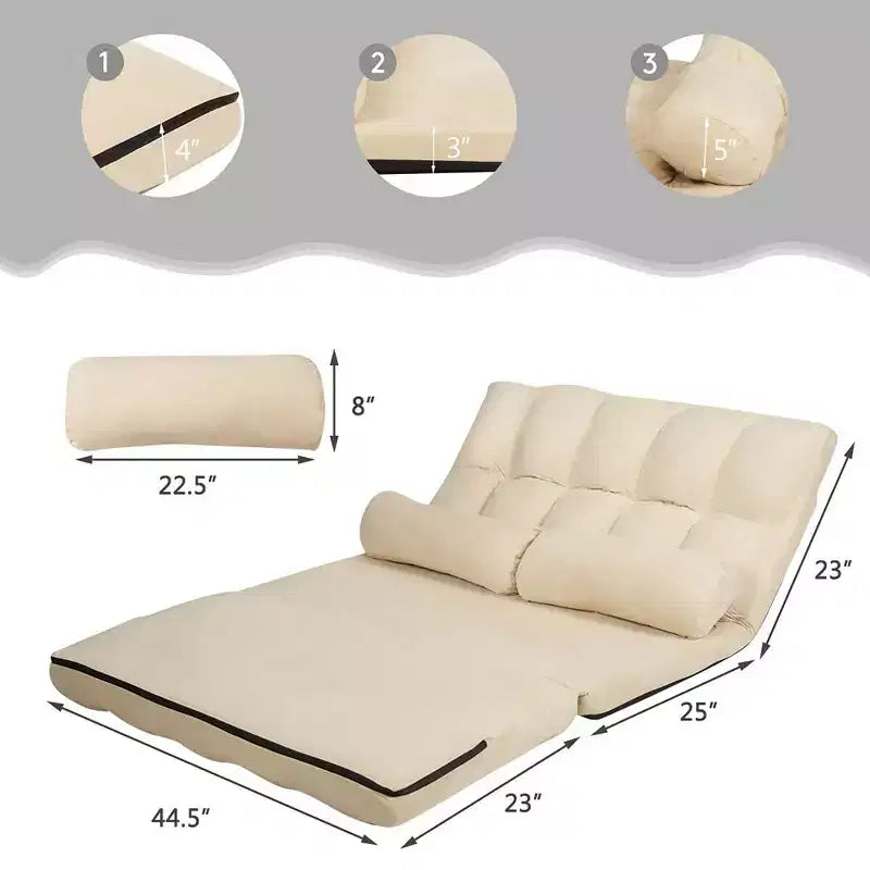 Costway Foldable Floor Sofa Bed 6-Position Adjustable Lounge Couch with 2 Pillows Blue\Beige\Grey\Black