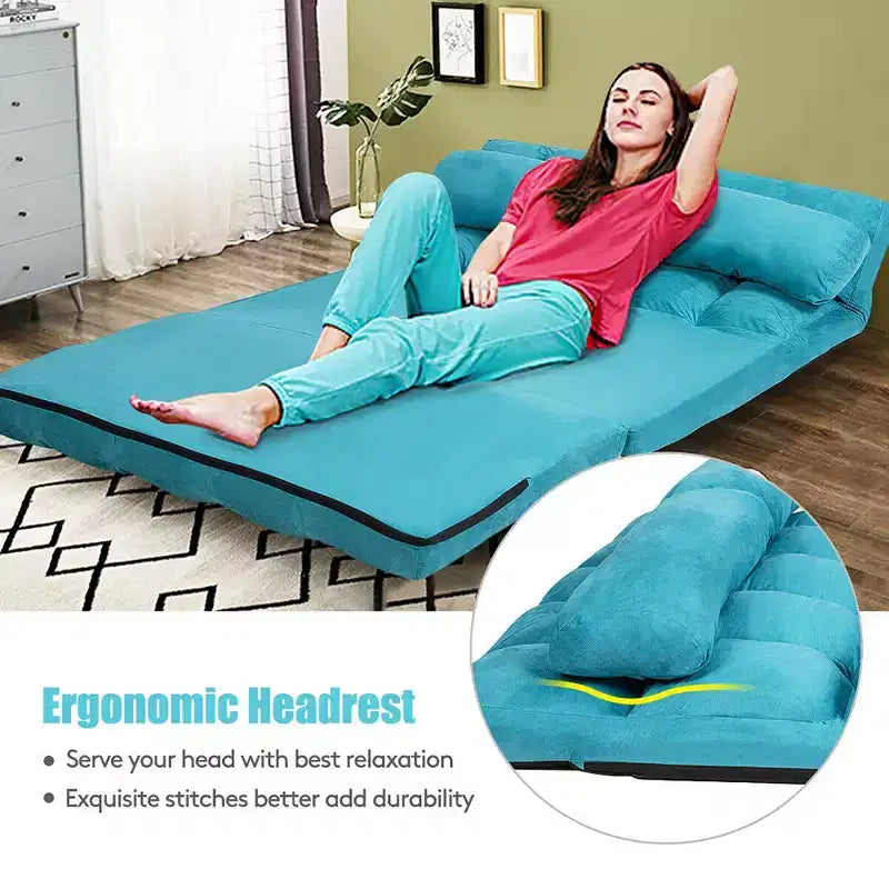 Costway Foldable Floor Sofa Bed 6-Position Adjustable Lounge Couch with 2 Pillows Blue\Beige\Grey\Black