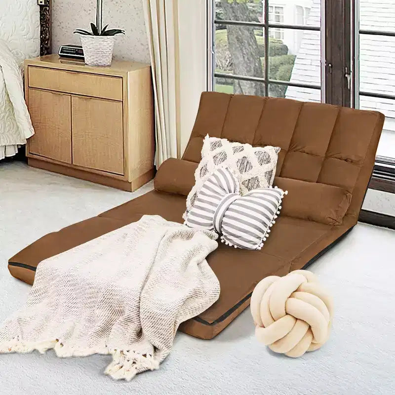 Costway Foldable Floor Sofa Bed 6-Position Adjustable Lounge Couch with 2 Pillows Blue\Beige\Grey\Black