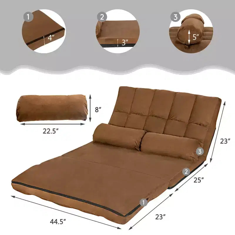 Costway Foldable Floor Sofa Bed 6-Position Adjustable Lounge Couch with 2 Pillows Blue\Beige\Grey\Black
