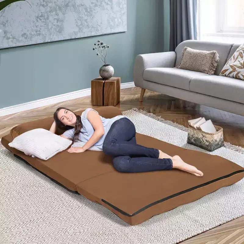 Costway Foldable Floor Sofa Bed 6-Position Adjustable Lounge Couch with 2 Pillows Blue\Beige\Grey\Black
