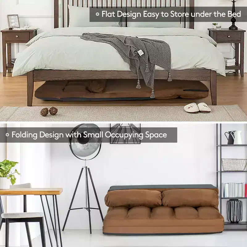 Costway Foldable Floor Sofa Bed 6-Position Adjustable Lounge Couch with 2 Pillows Blue\Beige\Grey\Black