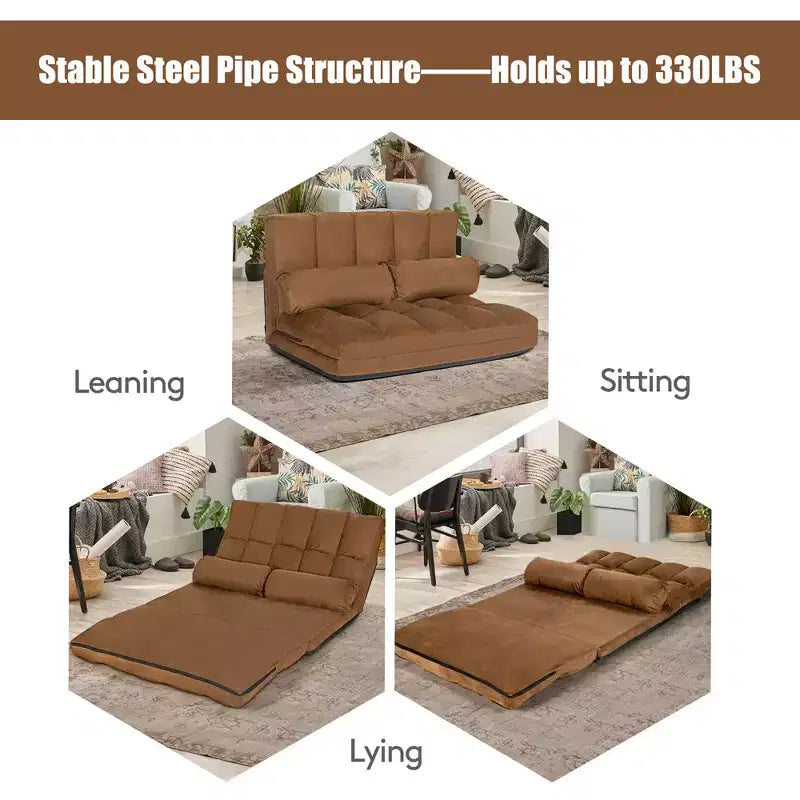 Costway Foldable Floor Sofa Bed 6-Position Adjustable Lounge Couch with 2 Pillows Blue\Beige\Grey\Black