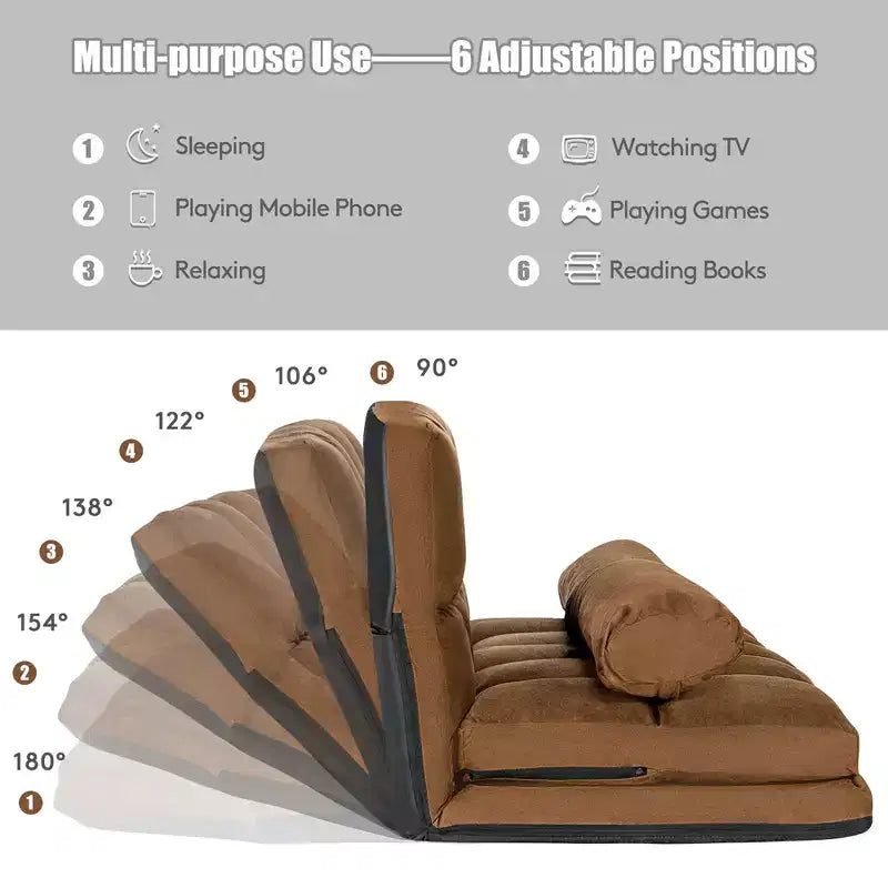 Costway Foldable Floor Sofa Bed 6-Position Adjustable Lounge Couch with 2 Pillows Blue\Beige\Grey\Black
