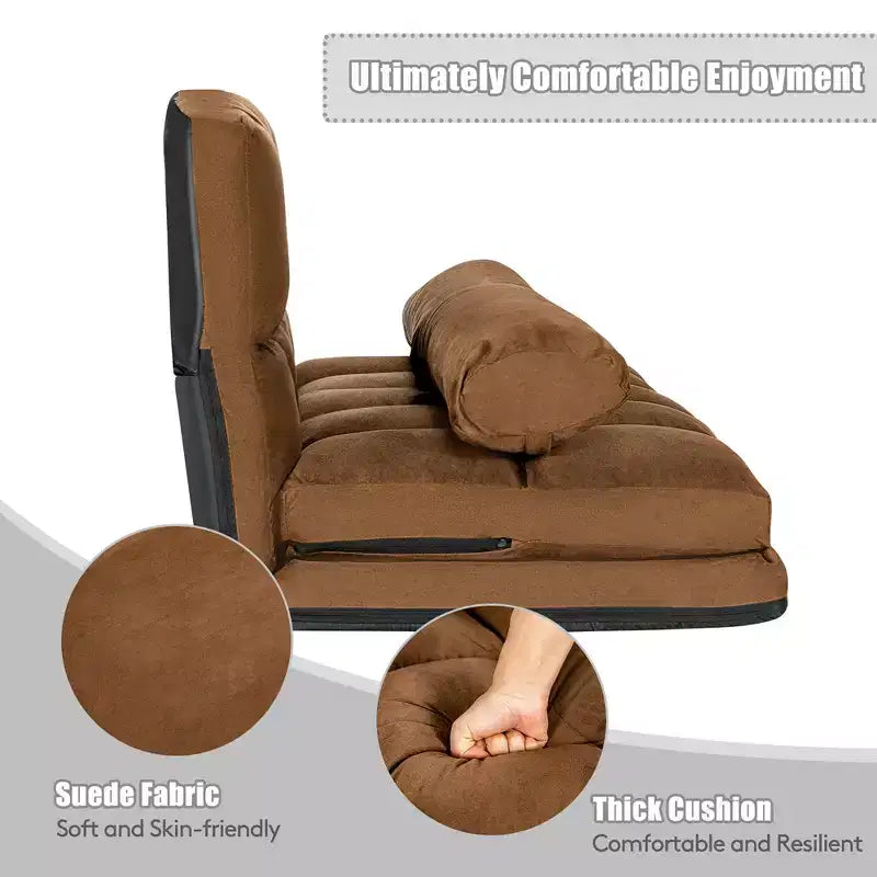 Costway Foldable Floor Sofa Bed 6-Position Adjustable Lounge Couch with 2 Pillows Blue\Beige\Grey\Black