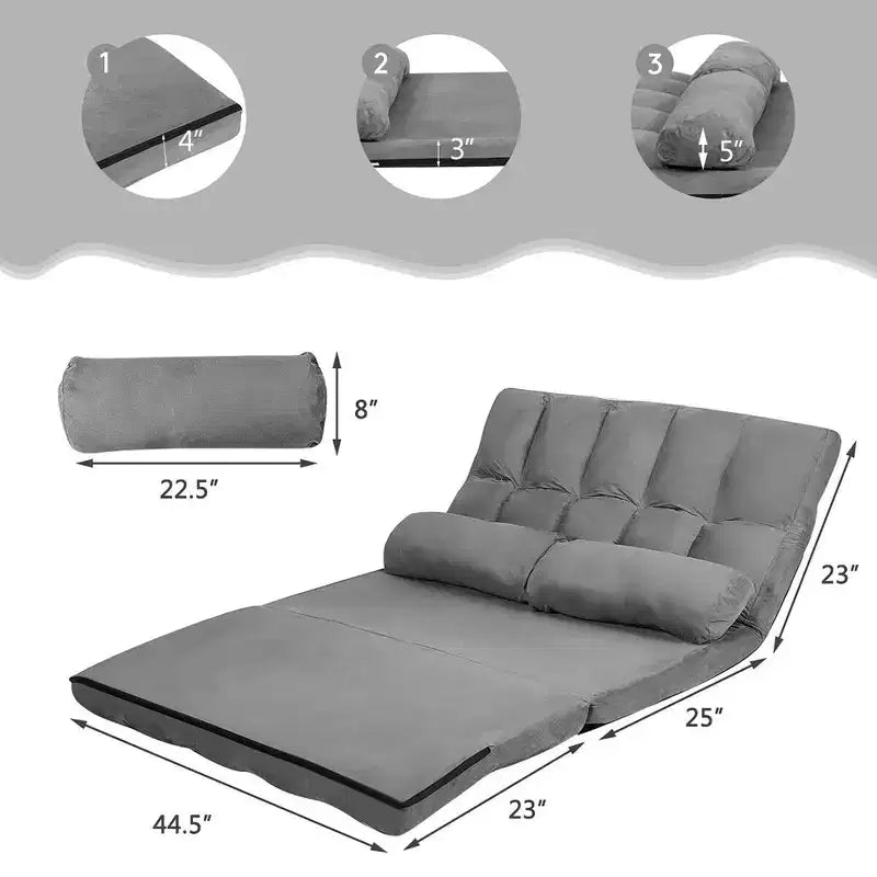 Costway Foldable Floor Sofa Bed 6-Position Adjustable Lounge Couch with 2 Pillows Blue\Beige\Grey\Black