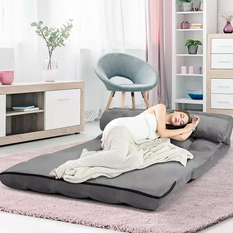 Costway Foldable Floor Sofa Bed 6-Position Adjustable Lounge Couch with 2 Pillows Blue\Beige\Grey\Black