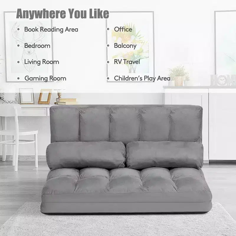 Costway Foldable Floor Sofa Bed 6-Position Adjustable Lounge Couch with 2 Pillows Blue\Beige\Grey\Black