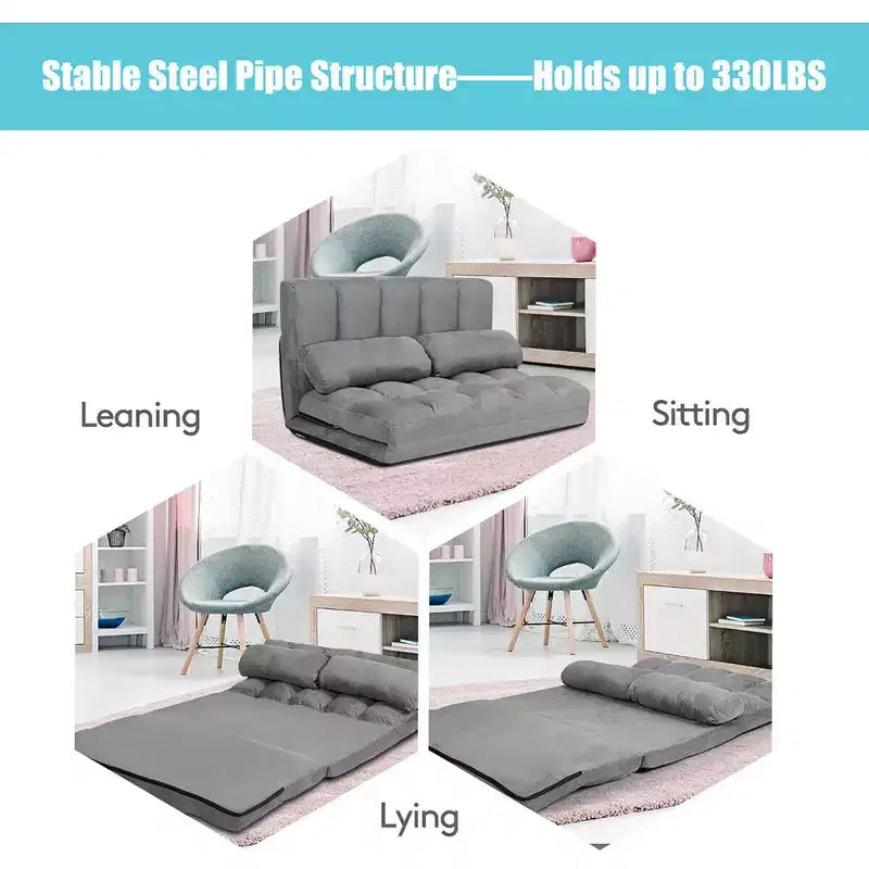Costway Foldable Floor Sofa Bed 6-Position Adjustable Lounge Couch with 2 Pillows Blue\Beige\Grey\Black