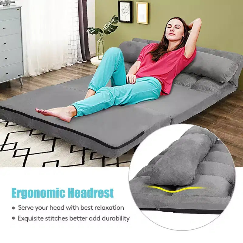 Costway Foldable Floor Sofa Bed 6-Position Adjustable Lounge Couch with 2 Pillows Blue\Beige\Grey\Black