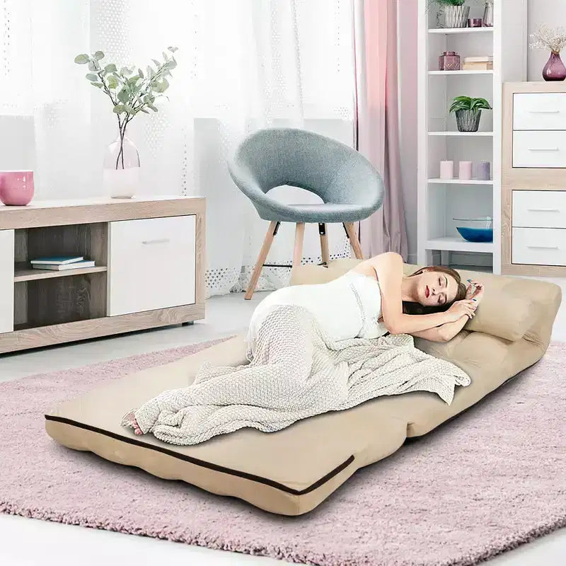 Costway Foldable Floor Sofa Bed 6-Position Adjustable Lounge Couch with 2 Pillows Blue\Beige\Grey\Black