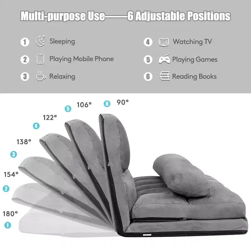Costway Foldable Floor Sofa Bed 6-Position Adjustable Lounge Couch with 2 Pillows Blue\Beige\Grey\Black