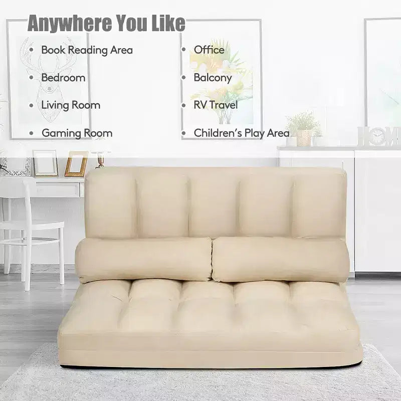 Costway Foldable Floor Sofa Bed 6-Position Adjustable Lounge Couch with 2 Pillows Blue\Beige\Grey\Black