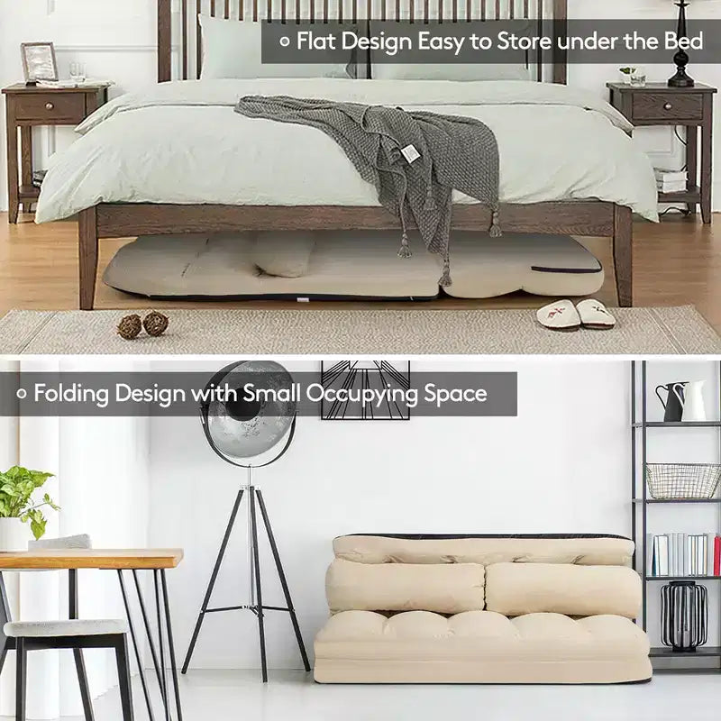 Costway Foldable Floor Sofa Bed 6-Position Adjustable Lounge Couch with 2 Pillows Blue\Beige\Grey\Black