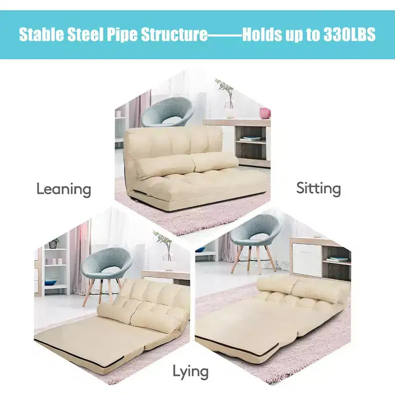 Costway Foldable Floor Sofa Bed 6-Position Adjustable Lounge Couch with 2 Pillows Blue\Beige\Grey\Black