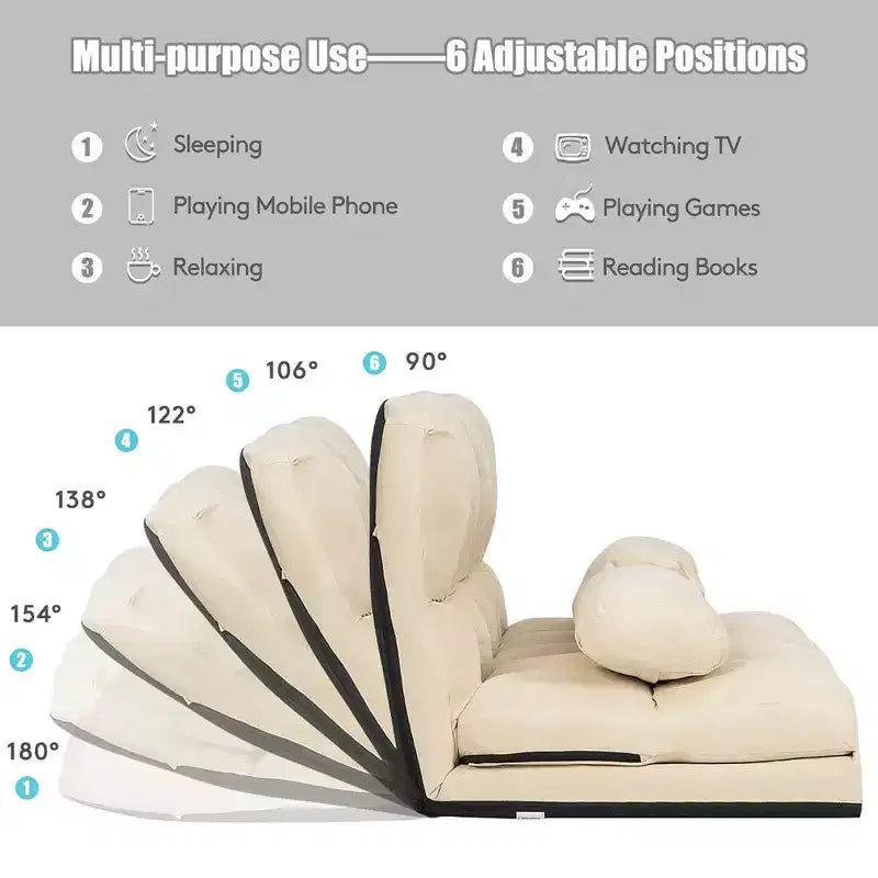 Costway Foldable Floor Sofa Bed 6-Position Adjustable Lounge Couch with 2 Pillows Blue\Beige\Grey\Black
