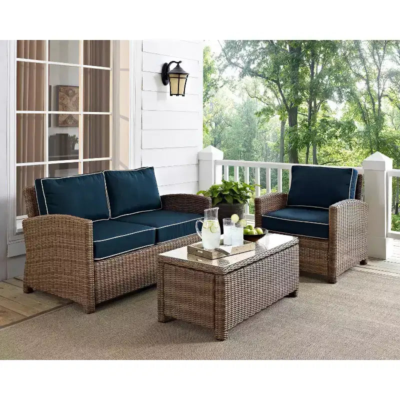 Bradenton 3pc Outdoor Conversation Set with Loveseat & Armchair with Coffee Table - Crosley