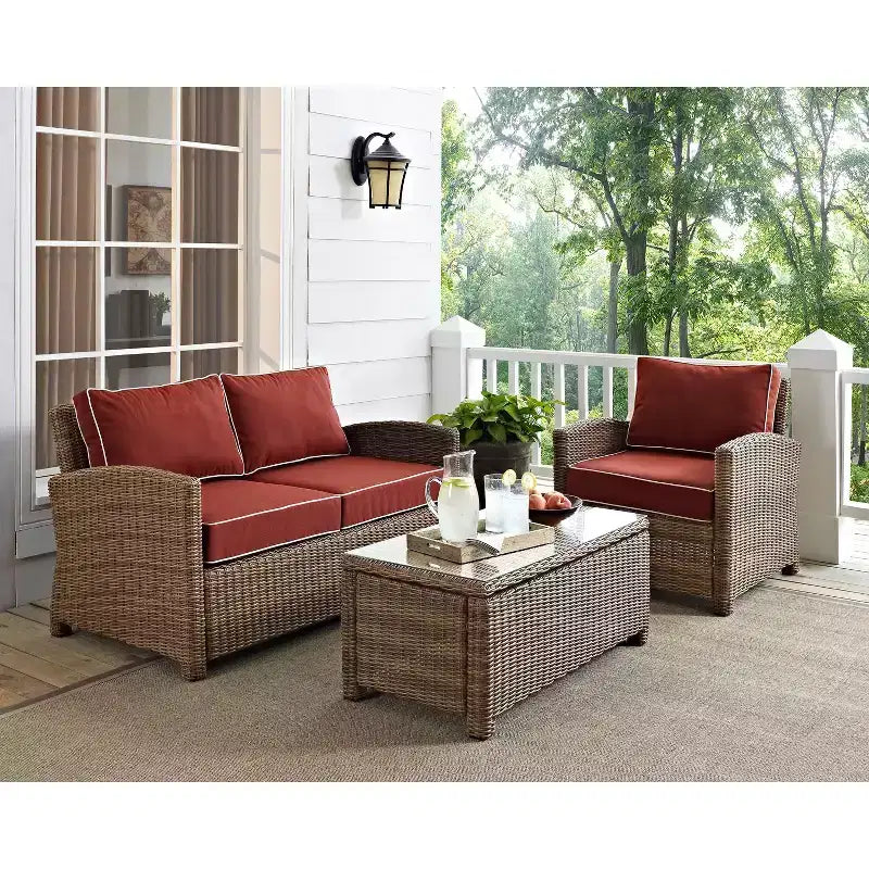 Bradenton 3pc Outdoor Conversation Set with Loveseat & Armchair with Coffee Table - Crosley