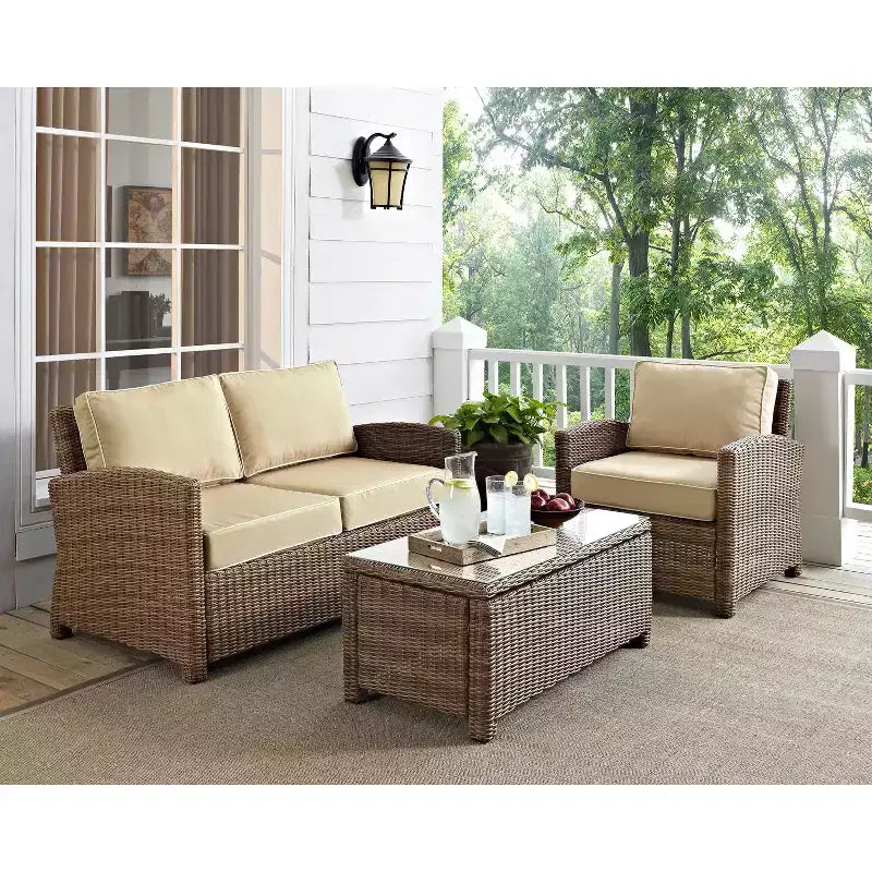 Bradenton 3pc Outdoor Conversation Set with Loveseat & Armchair with Coffee Table - Crosley
