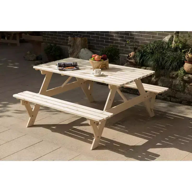 Gardenised Outdoor Wooden Patio Deck Garden 6-Person Picnic Table, for Backyard, Garden