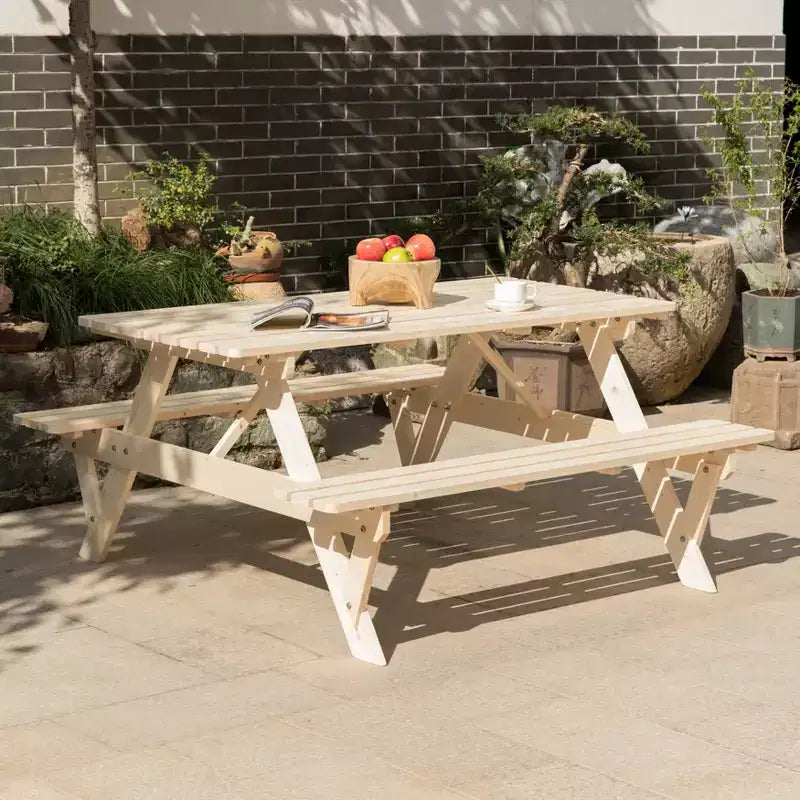 Gardenised Outdoor Wooden Patio Deck Garden 6-Person Picnic Table, for Backyard, Garden
