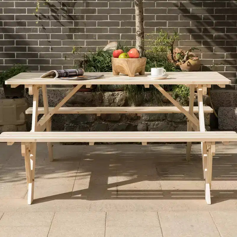 Gardenised Outdoor Wooden Patio Deck Garden 6-Person Picnic Table, for Backyard, Garden