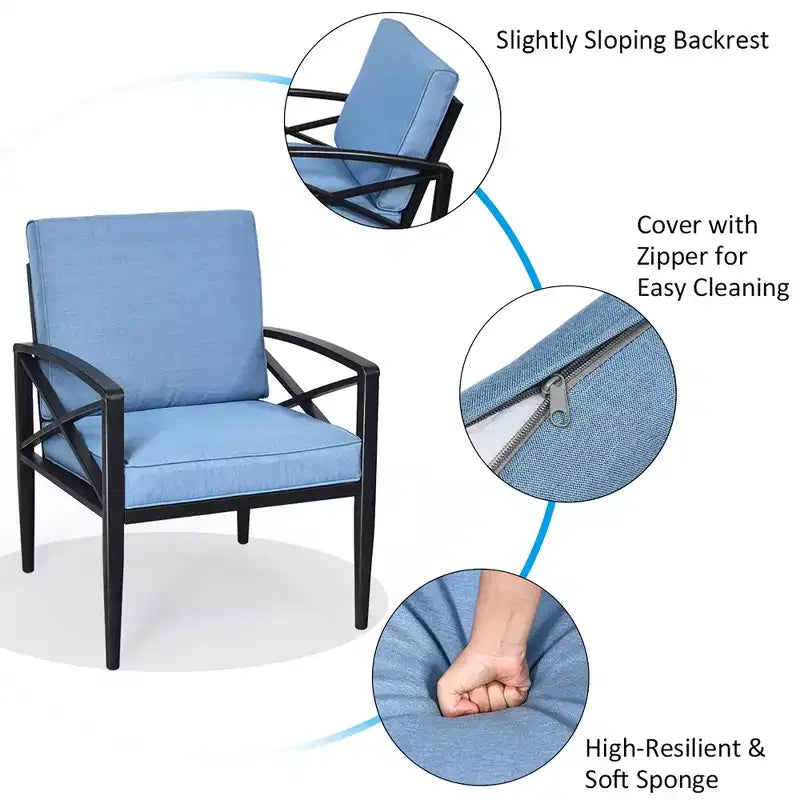Costway 4PCS Patio Furniture Set Aluminum Frame Cushioned Sofa Chair Coffee Table Blue