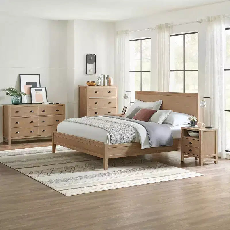 5pc Arden Wood Bedroom Set with Two 2 Drawer Nightstands Light Driftwood - Alaterre Furniture