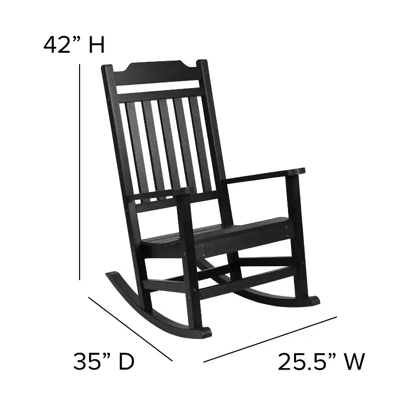 Emma and Oliver Set of 2 Indoor/Outdoor Poly Resin Rocking Chairs with Side Table