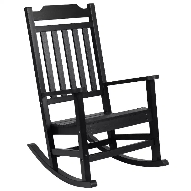 Emma and Oliver Set of 2 Indoor/Outdoor Poly Resin Rocking Chairs with Side Table
