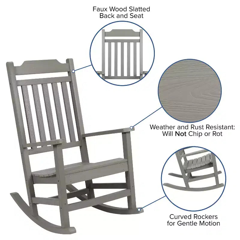 Emma and Oliver Set of 2 Indoor/Outdoor Poly Resin Rocking Chairs with Side Table