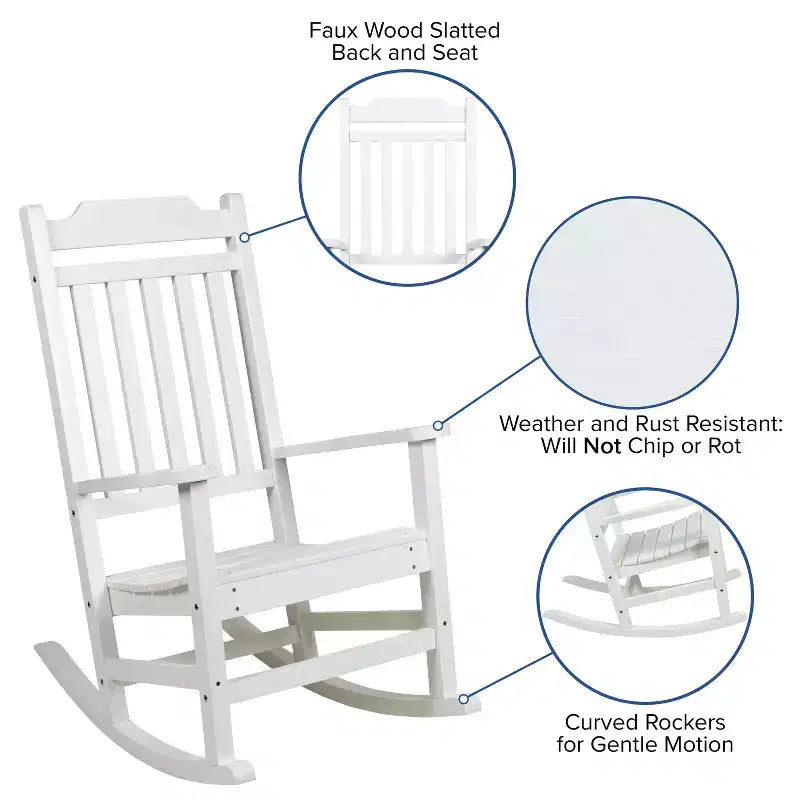 Emma and Oliver Set of 2 Indoor/Outdoor Poly Resin Rocking Chairs with Side Table