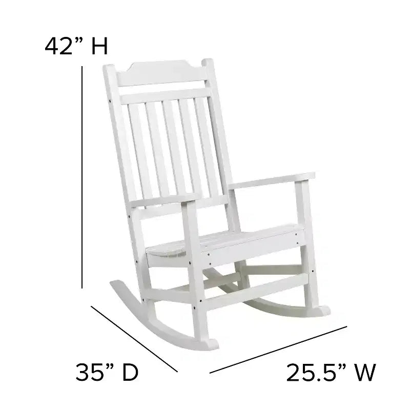 Emma and Oliver Set of 2 Indoor/Outdoor Poly Resin Rocking Chairs with Side Table