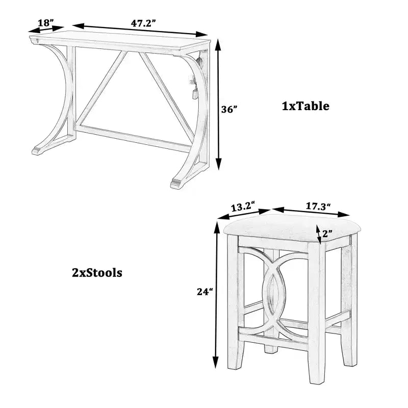 Farmhouse 3-Piece Counter Height Dining Table Set with USB Port and Upholstered Stools-ModernLuxe