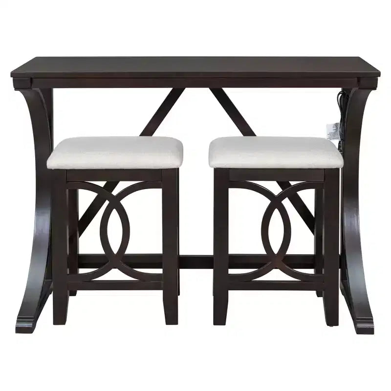 Farmhouse 3-Piece Counter Height Dining Table Set with USB Port and Upholstered Stools-ModernLuxe