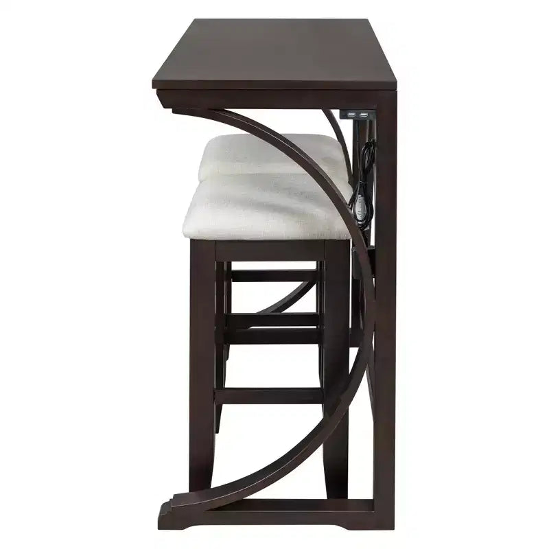 Farmhouse 3-Piece Counter Height Dining Table Set with USB Port and Upholstered Stools-ModernLuxe