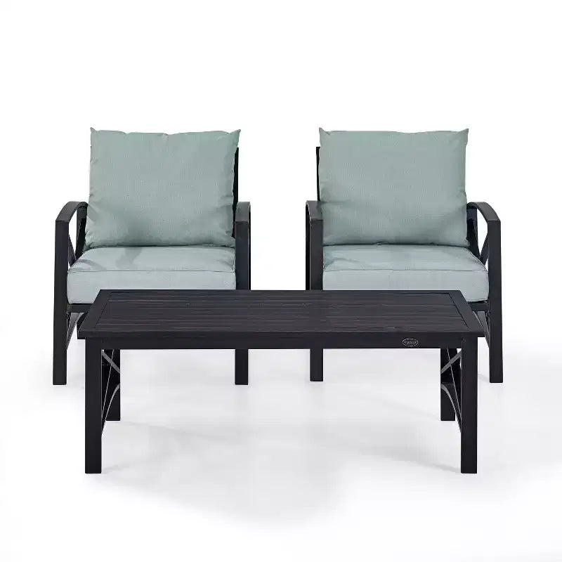 Crosley 3pc Kaplan Steel Outdoor Patio Small Space Chat Set