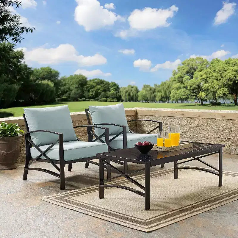 Crosley 3pc Kaplan Steel Outdoor Patio Small Space Chat Set