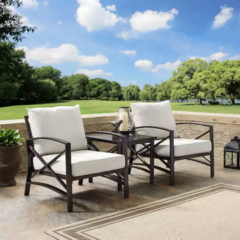 Crosley 3pc Kaplan Outdoor Seating Set with 2 Chairs & Side Table